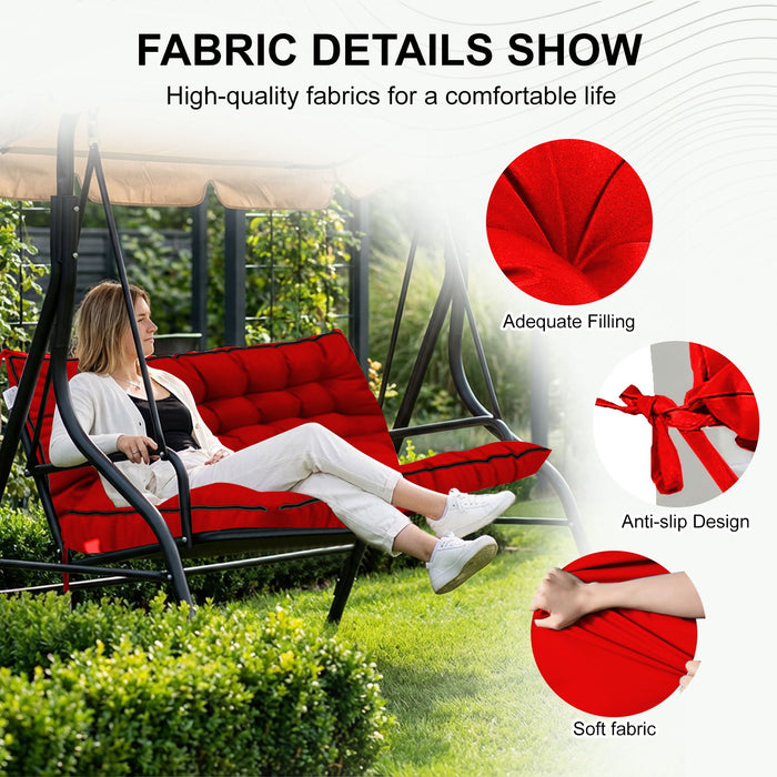 3 Seater Outdoor Porch Swing Cushion With Backrest, Waterproof