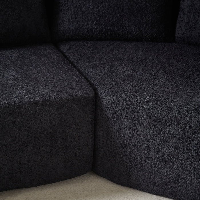 Modular Sectional Sofa With 6 Pillows And 4 Curved Footstools For Living Rooms - Black