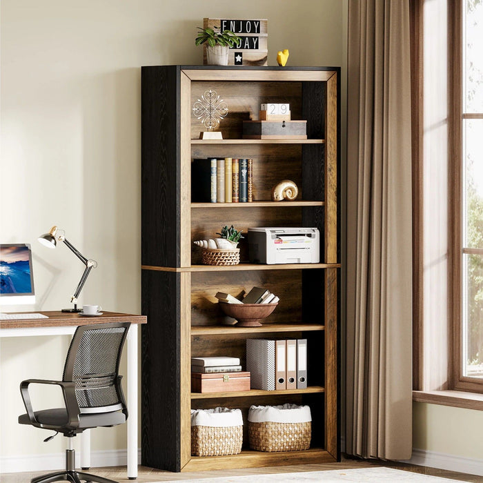 7 Tier Open Bookshelf Storage For Living Room - Black / Brown