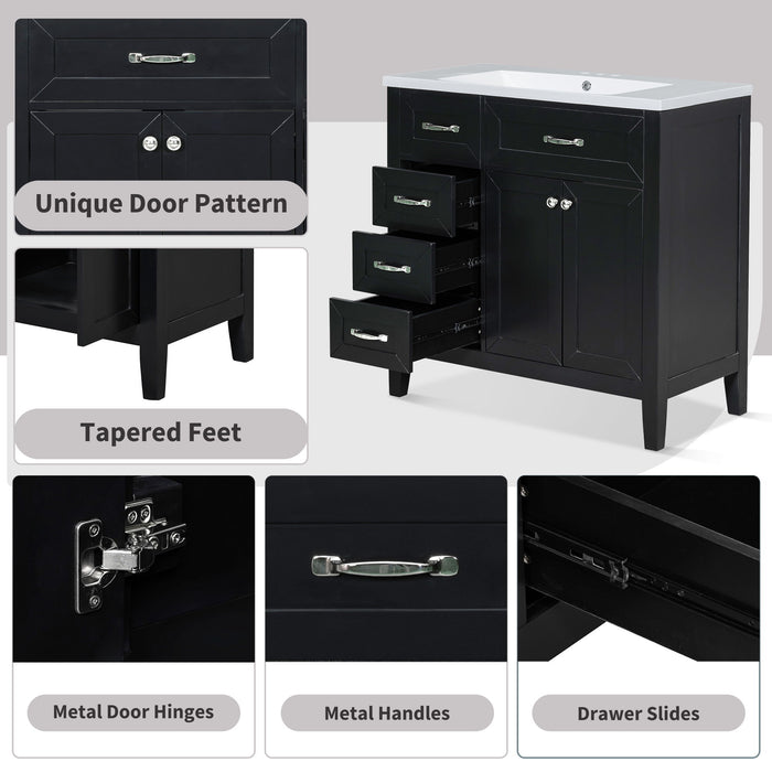 Modern Bathroom Vanity Base Only, 2 Doors And 3 Drawers