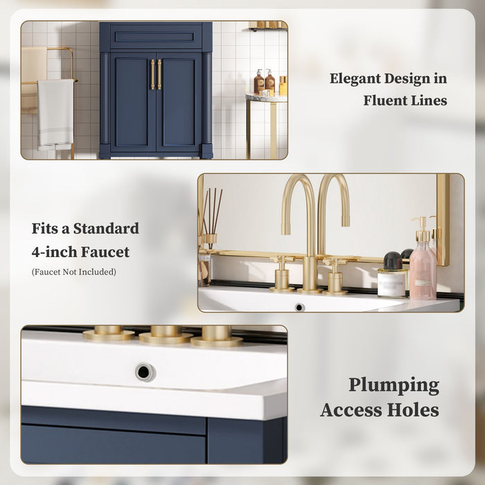Bathroom Vanity With Integrated Sink, 2 Door Cabinet, Single Sink For Small To Medium Bathrooms