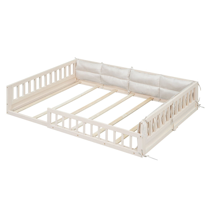 Upholstered Platform Bed With Guardrail And Pillow
