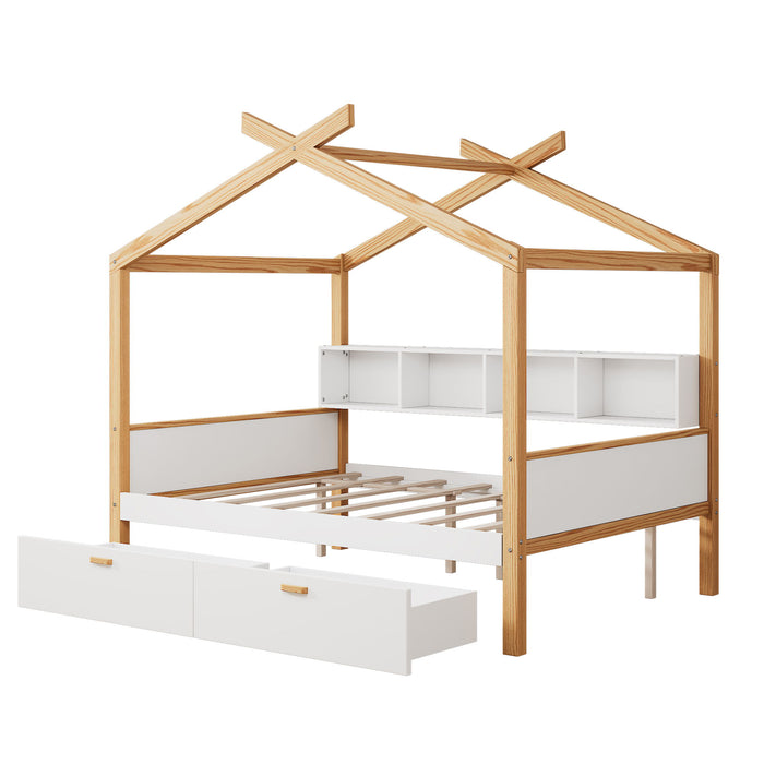 House Bed With Bookshelf Storage