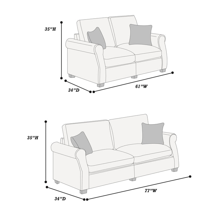 Contemporary 2 Piece Sofa Set With Matching Pillows
