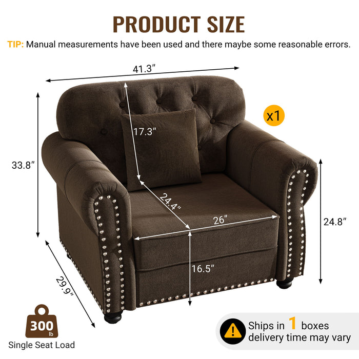 Upholstered Sofa With Nailhead Trim And Rolled Armrests