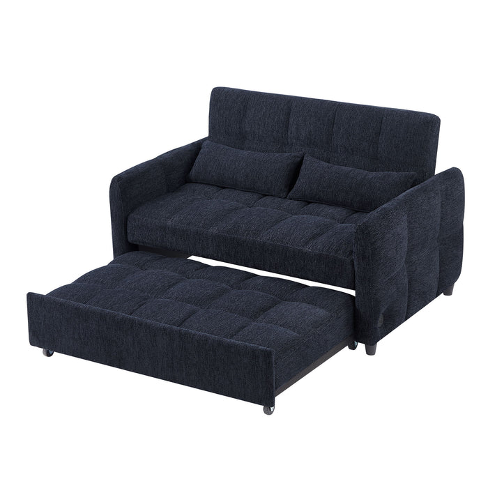 Loveseat Sofa Pull-Out Bed With Adjustable Backrest, 3 USB Ports And 2 Lumbar Pillows For Living Room