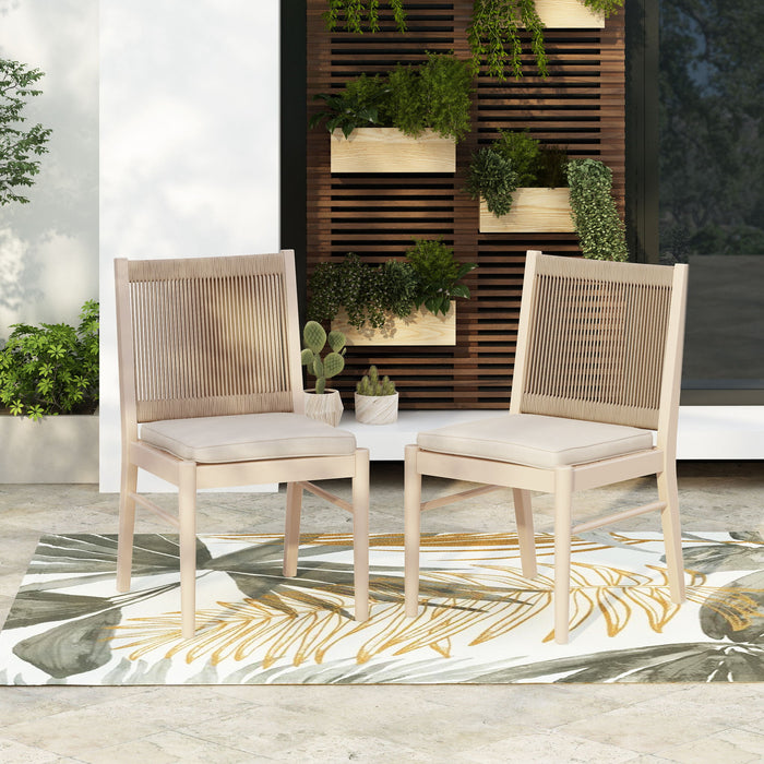 Cordoba - Dining Chair (Set of 2) With Acacia Wood Frame And Water Repellent Fabric - Beige / Yellow