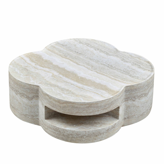 Clover Round Coffee Table With Open Storage - Marble