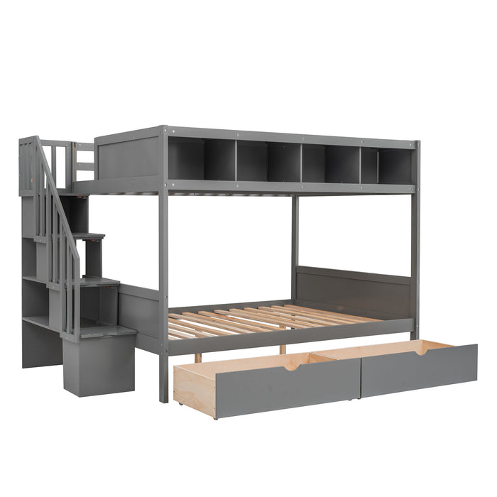Bunk Bed With Shelfs, Storage Staircase And 2 Drawers