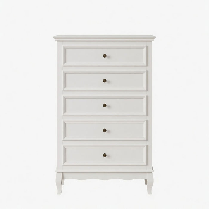 5 Drawer Tall Wide Chest Of Drawers - White