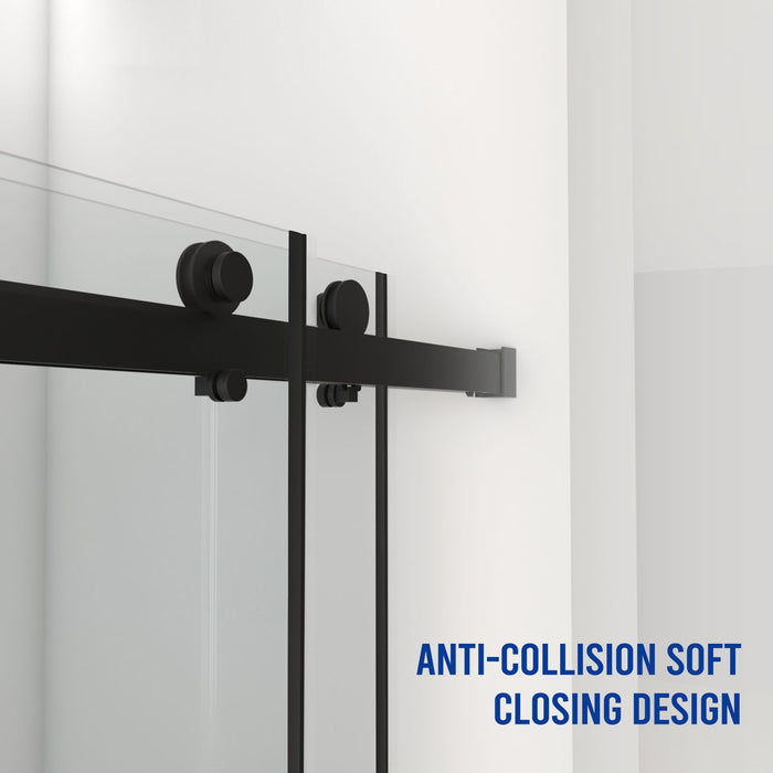 Frameless Shower Door, Double Sliding Shower Door, Clear Tempered Glass Shower Enclosure With Square Rail, Double Side Easy Clean Coat, Finished With Buffer