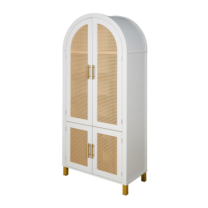 Tall Arched Cabinet With Rattan Doors & Adjustable Shelves