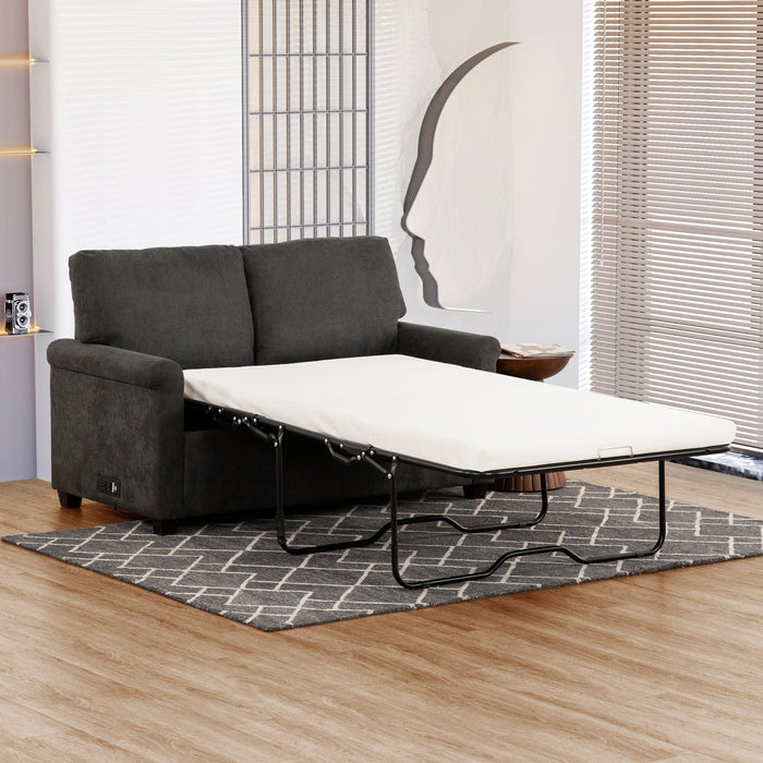 Convertible Twin Sleeper Sofa With USB Ports, 2 Seater Upholstered Loveseat - Dark Gray