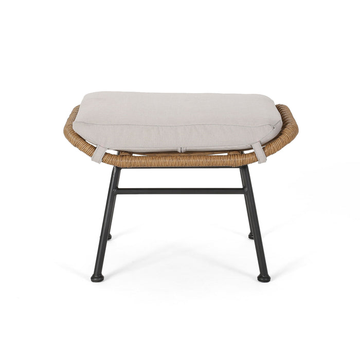 Outdoor Modern Boho Wicker Ottoman With Cushions (Set of 2)