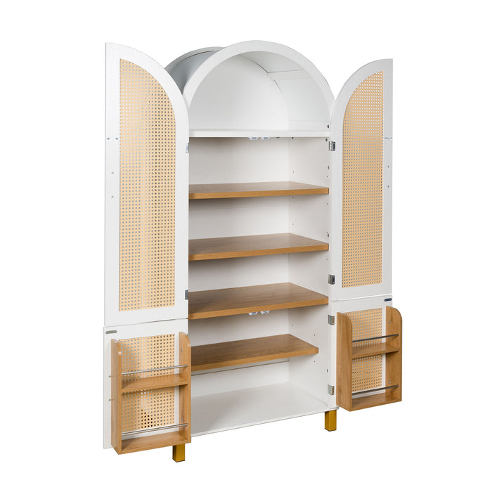 Tall Arched Cabinet With Rattan Doors & Adjustable Shelves