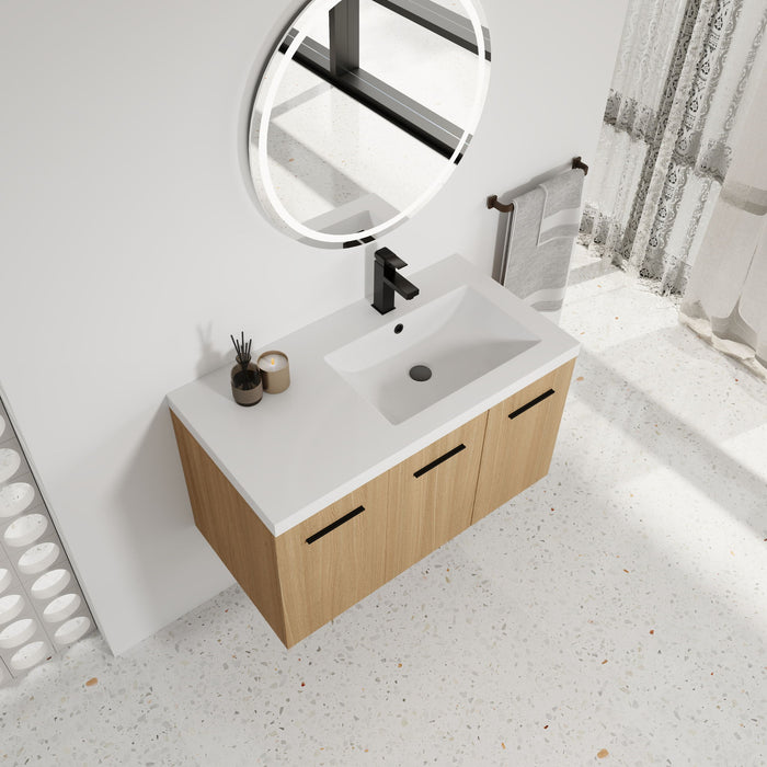 Wall Mounted Floating Bathroom Vanity With Sink, 3 Door Modular Cabinet