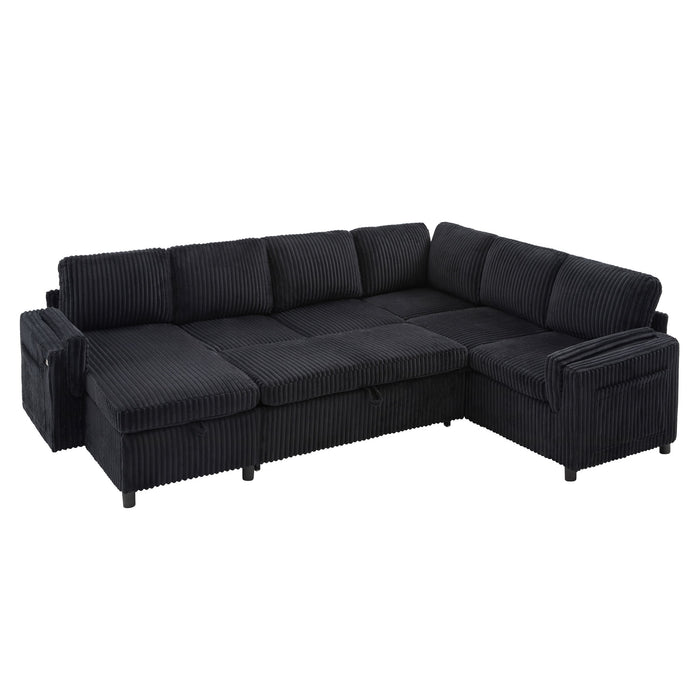 Convertible U-Shaped Sectional Sofa Bed With USB Ports And Storage