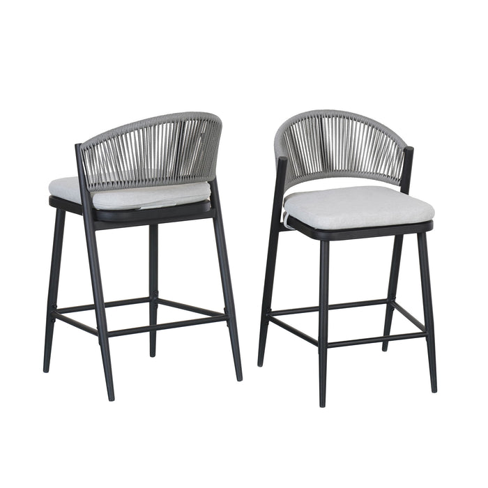 Outdoor 26" Counter Height Metal Frame Counter Stools With Scallop Shaped Backrest & Water Resistant Cushions