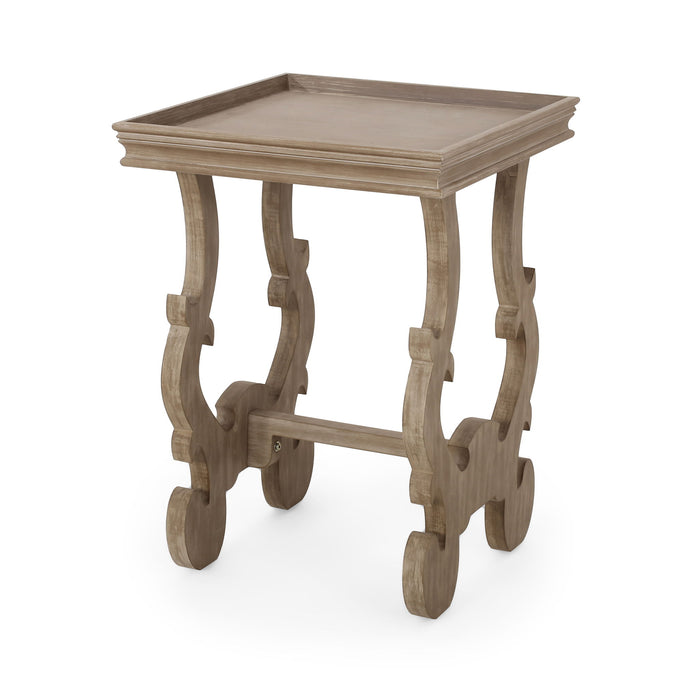 French Country Style Accent Table With Ornate Stretcher Base - Natural