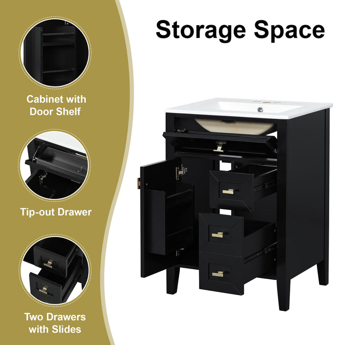 Bathroom Vanity With Sink, 3 Drawers & Cabinet With 2 Tier Door Storage Rack, Soft Close Doors & Drawers