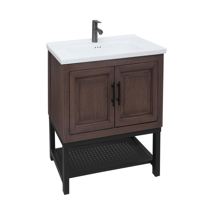 Modern Freestanding Bathroom Vanity With Ceramic Sink, Hot And Cold Faucet, Storage Cabinet & Open Shelf