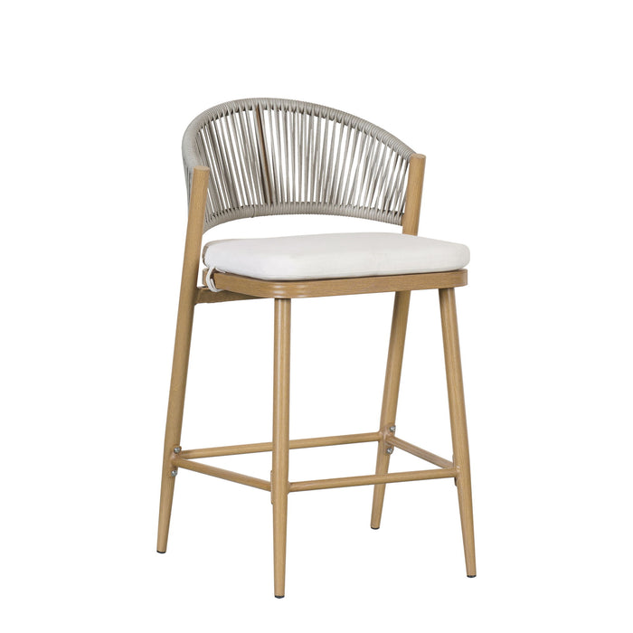 Outdoor 26" Counter Height Metal Frame Counter Stools With Scallop Shaped Backrest & Water Resistant Cushions