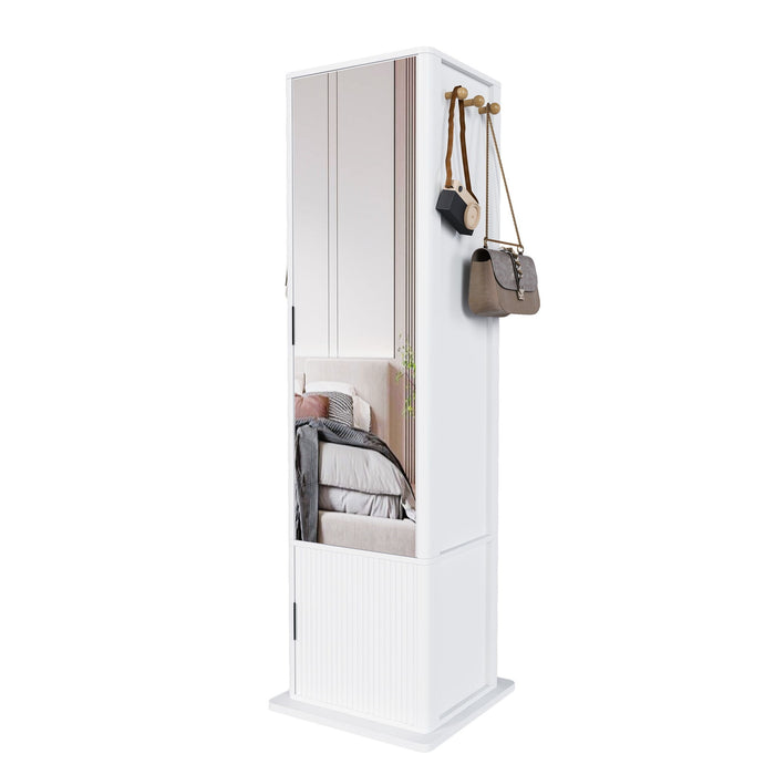 360 Degrees Rotating Makeup Cabinet With Full-Length Mirror, Jewelry Storage