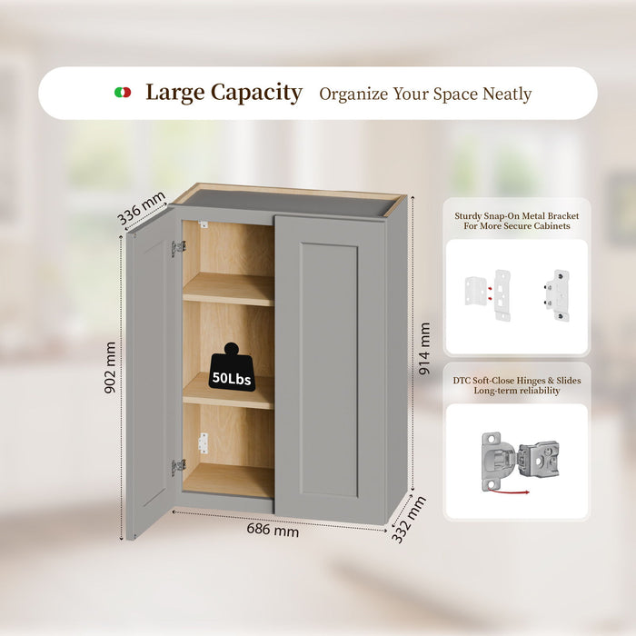 Shaker Wall Cabinet With Soft-Close Doors, Adjustable Shelves