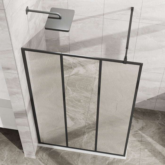 Shower Door With Center Mirror And Fluted Panels