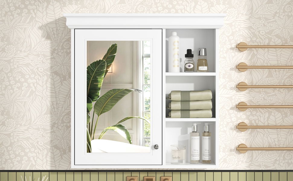 Wall Mounted Bathroom Medicine Cabinet With Mirror And Adjustable Storage With Soft Close Hinges