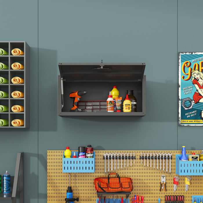 Heavy Duty, Metal Wall Mounted Tool Storage Cabinet Steel Metal Garage Storage Cabinet - Black / Gray