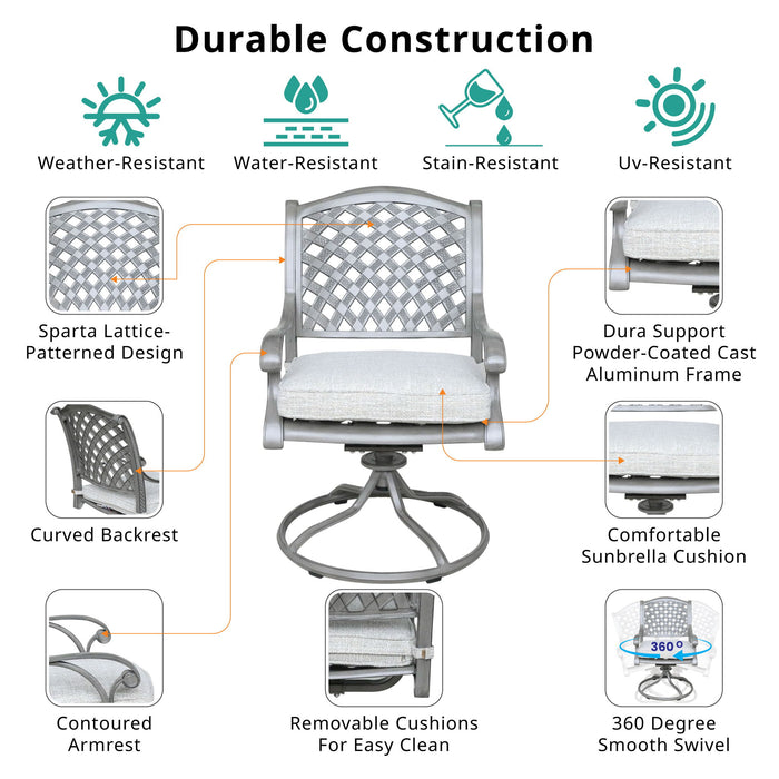 Outdoor Aluminum Swivel Rocker Dining Chairs With Cushions (Set of 2) - Golden Gauze