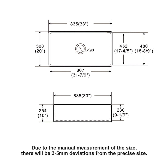 Kitchen Sink Workstation 33" Single Bowl Sink With Work Surface - White