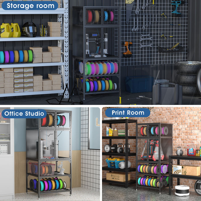 3D Printer Cabinet With Double Layer Filament Storage, Noise Reducing Design - Black