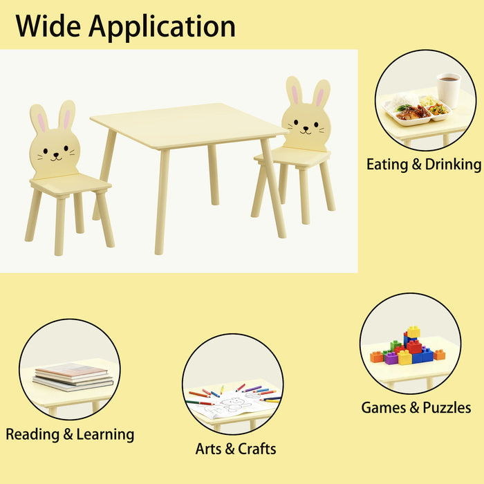 Table And Chair Set With 2 Bunny Chairs, Children's Activity Table For Toddlers, Cute Animal Design - Yellow