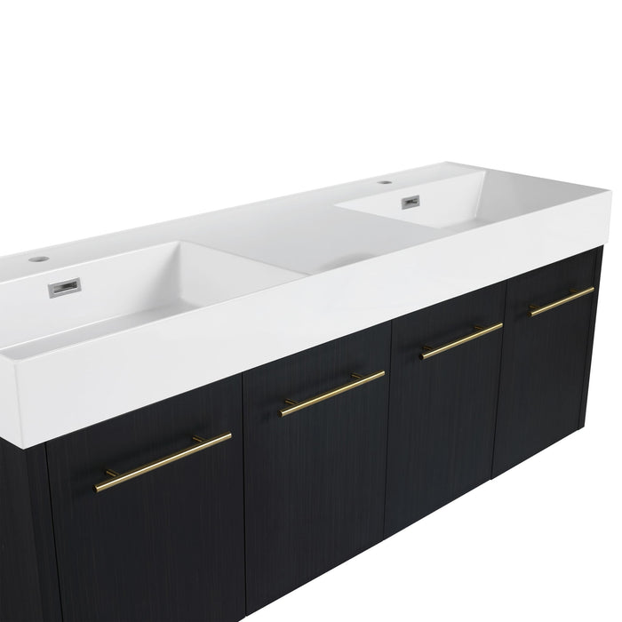 Modern Wall Mounted Bathroom Vanity With Resin Sink And Storage Rack