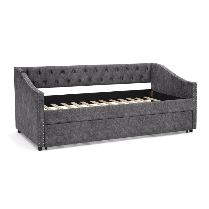 Upholstered Daybed With USB Charging & Pull Out Bed