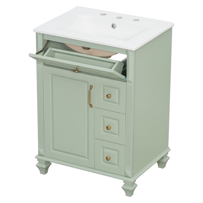 Freestanding Bathroom Vanity With Sink, 3 Drawers & Flip-Out Drawer