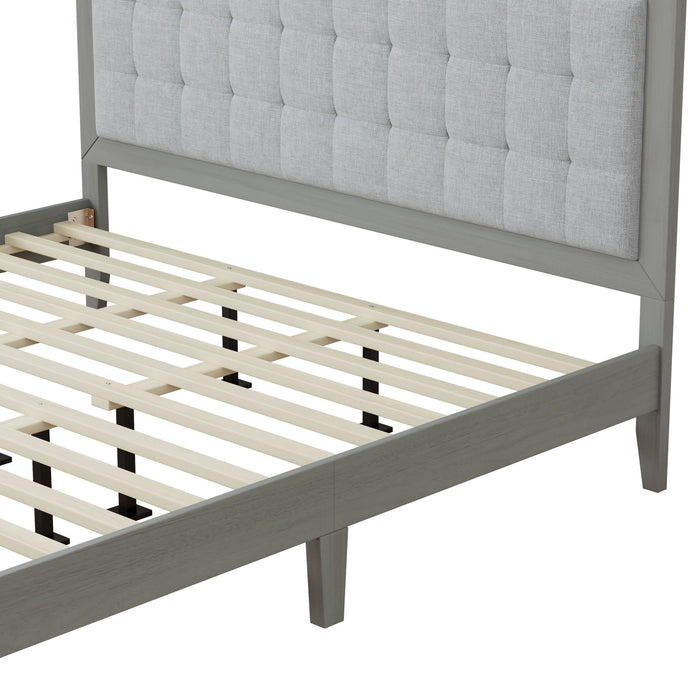 Mid Century Modern Platform Bed With Upholstered Headboard