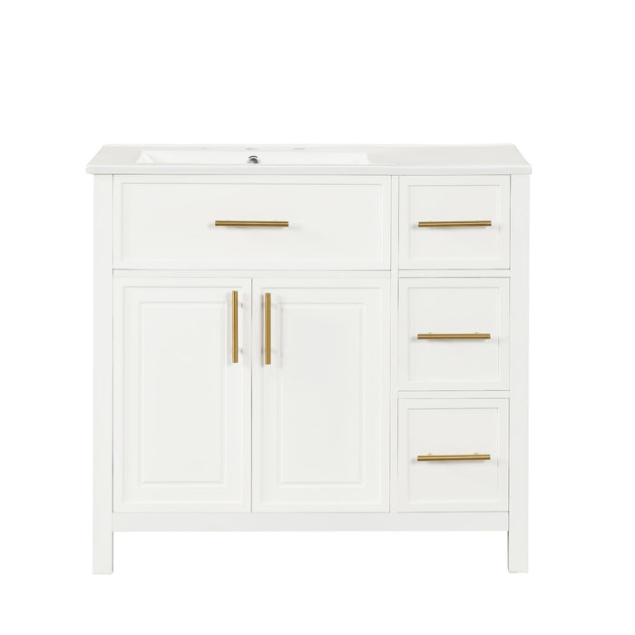 Modern Bathroom Vanity With Sink Top, 2 Doors And 3 Drawers
