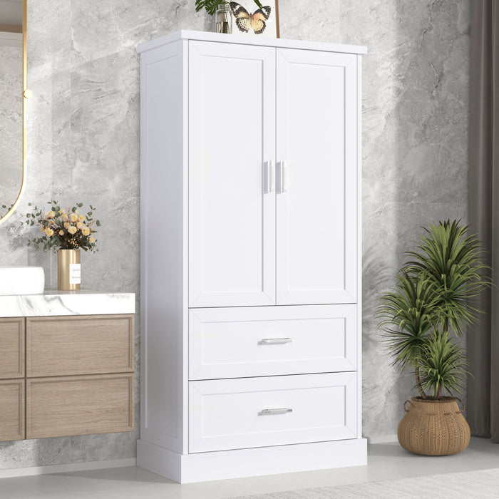 Tall Bathroom Storage Cabinet With 2 Doors And Drawers, Adjustable Shelf