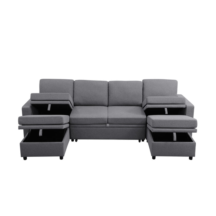 Extra Wide U - Shape Convertible Sleeper Sofa Bed With Dual Storage Ottoman