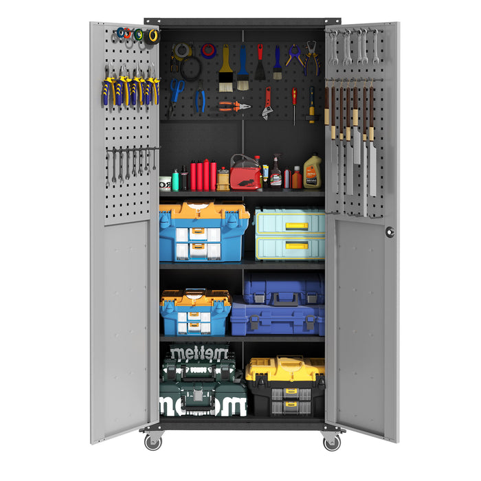 Metal Garage Storage Cabinet With Wheels Heavy Duty Tool Storage Cabinet - Brushed Nickel