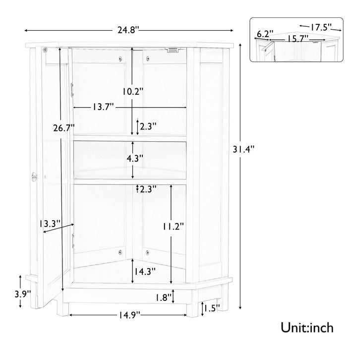 Triangle Corner Bathroom Cabinet With Adjustable Shelf, Storage Unit - Gray