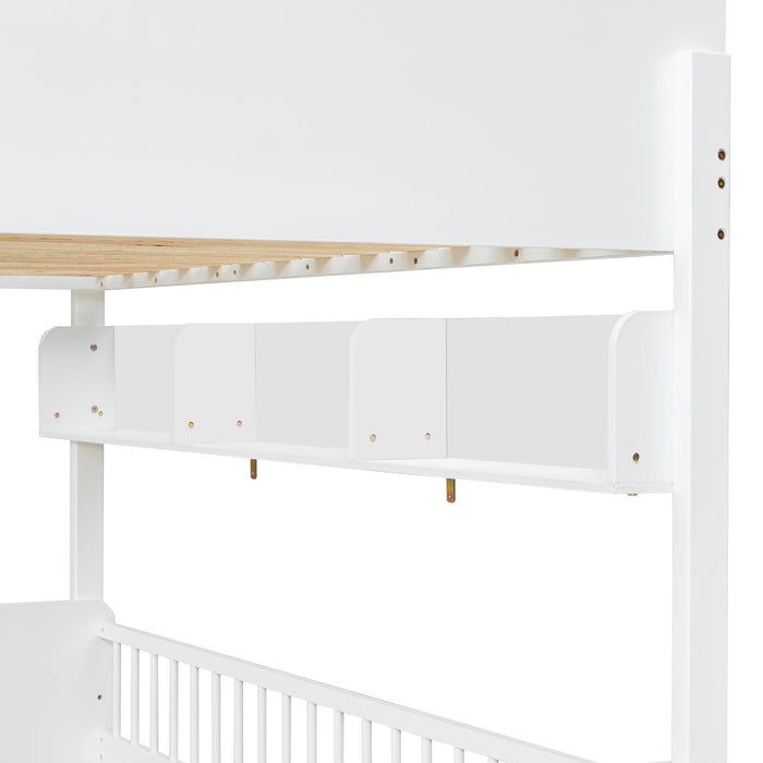 Bunk Bed With 3 Storage Shelves, Adjustable Ladder Left Or Right
