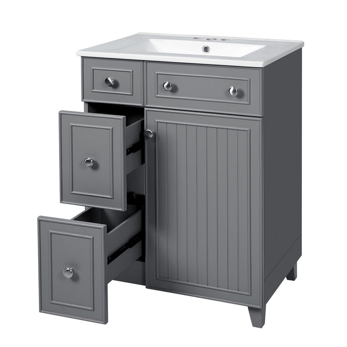 Transitional Style Bathroom Vanity Cabinet With Ceramic Sink