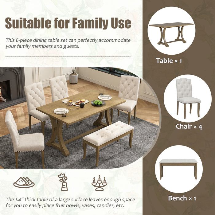 Dining Table Set With 4 Upholstered Chairs And Bench