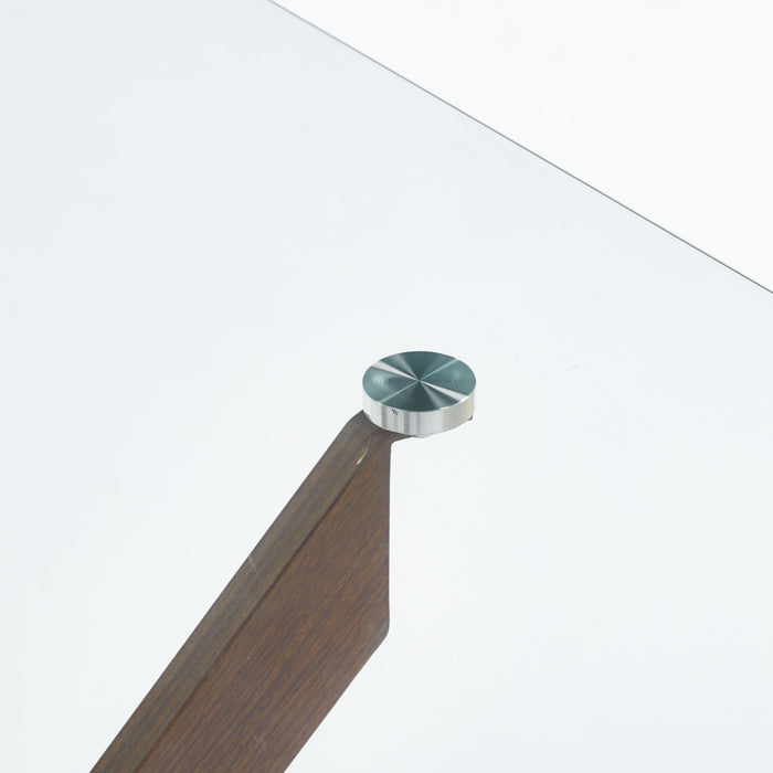 Dining Table With Cross Metal Leg And Tempered Glass, Modern Space Saving Kitchen Table For Living Room Legs, Square Table