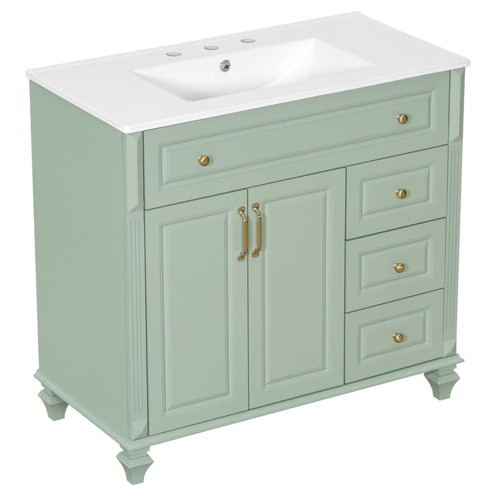 Modern Bathroom Vanity With Sink, 3 Drawers & 2 Doors