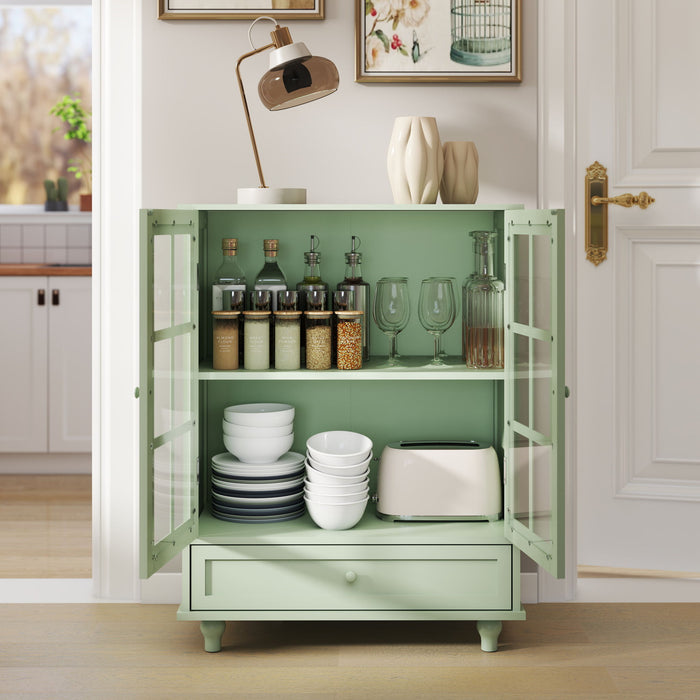 Minimalist Buffet Cabinet With Double Glass Doors And Drawer